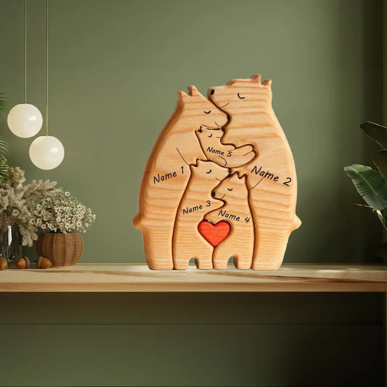 Custom Wooden Bear Family Name Puzzle