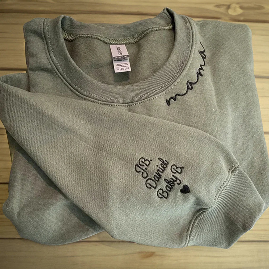 Custom Embroidered Mama Sweatshirt with Kids Name Sleeve