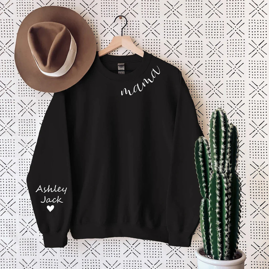 Custom Mama Sweatshirt with Kids Names Sleeve