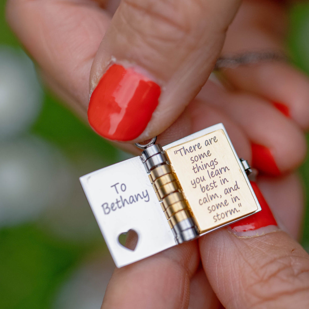 Custom Book Necklace, Any Message Inside