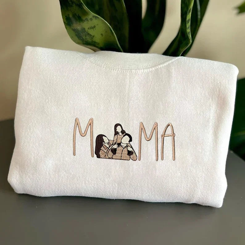 Custom Embroidered Mama Sweatshirt With Portrait From Photo