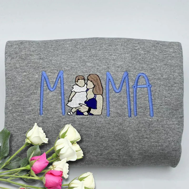 Custom Embroidered Mama Sweatshirt With Portrait From Photo