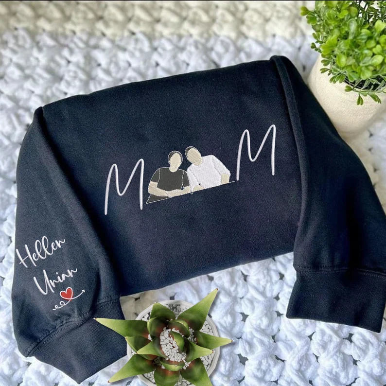 Custom Embroidered Mama Sweatshirt With Portrait From Photo